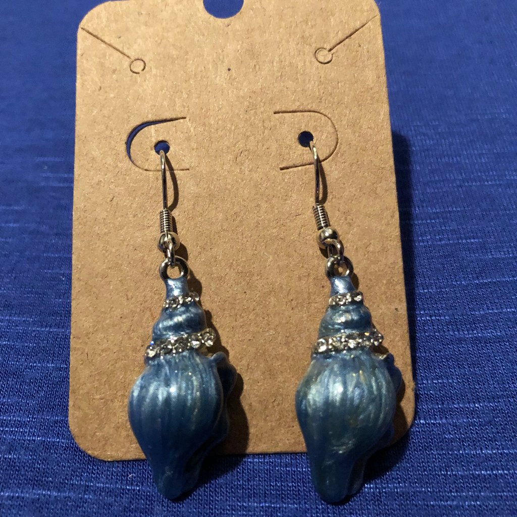 Blue And Clear Rhinestone Shell Earrings